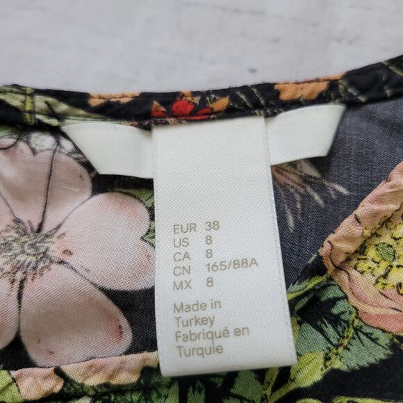 H&M Size 8 Dark Floral Print Long Bell Sleeve Flared Skirt Mini Dress Sheath - Picture 7 of 11